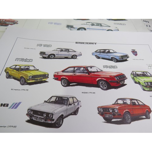 156 - FORD MOTOR CAR PRINTS, CORITNA ANGLIA, CAPRI ESCORT ETC- APPROXIMATELY 12