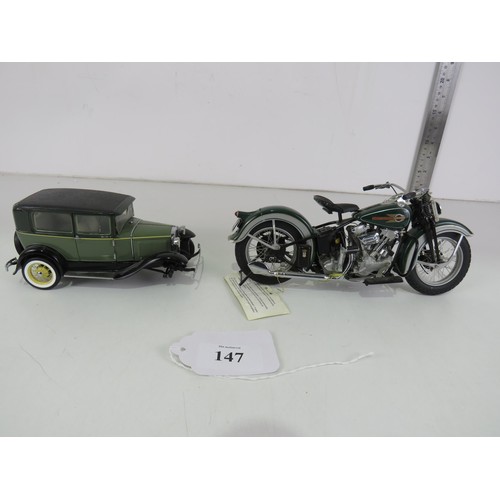 147 - 1936 HARLEY DAVIDSON EL BIKE 1:10 SCALE 1930 FORD MODEL TUDOR