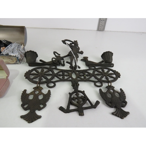 109 - CAST IRON WEATHER VANE, LADIES WATCHES, CUT GLASS BOTTLE ETC