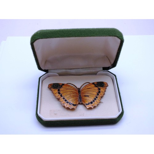 96 - VINTAGE GUILLOCHE ENAMEL BUTTERFLY BROOCH