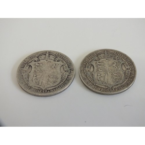 27 - TWO SILVER HALF CROWNS 1915 & 1918