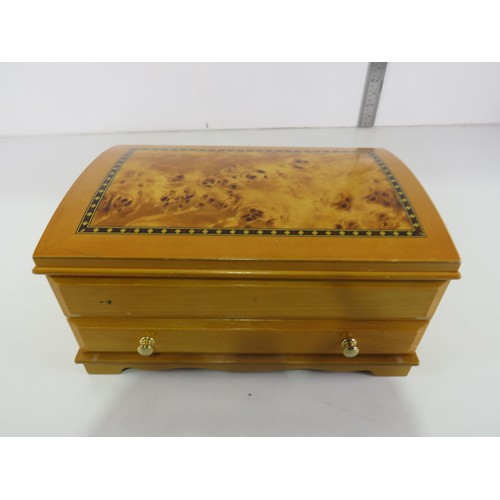 112 - VINTAGE MELE WOODEN JEWELLERY BOX FULL OF GOLDTONE AND VINTAGE JEWELLERY