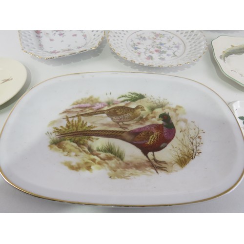 121 - LARGE ARTHUR WOOD VASE, TWO LATTICE PLATES AND ROYAL DOULTON THE COPPICE, SOHO FISH PLATE, PHEASANT ... 