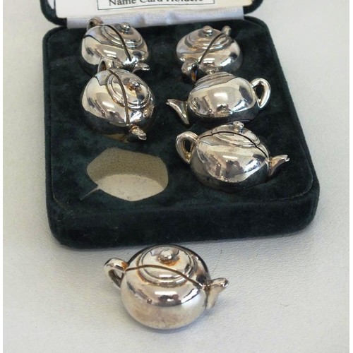 100A - HARRODS BOXED SET OF SIX SILVER PLATED TEAPOT NAME CARD HOLDERS