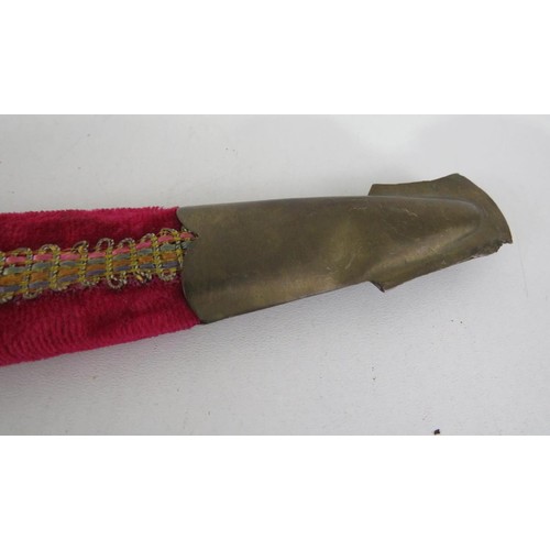 89 - CEREMONIAL INDIAN RAJPUT WEDDING SWORD & VELVET COVERED WOODEN SCABBARD