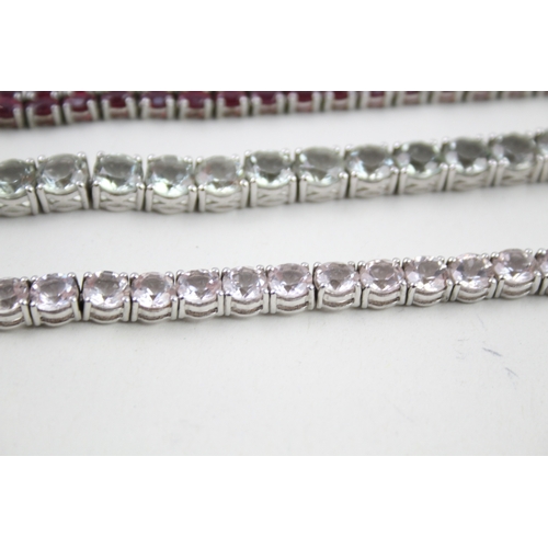 7 - Three silver gemstone tennis bracelets including Topaz