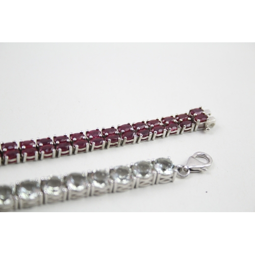 7 - Three silver gemstone tennis bracelets including Topaz