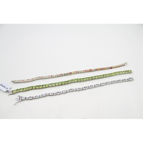 13 - Three silver gemstone tennis bracelets including Citrine