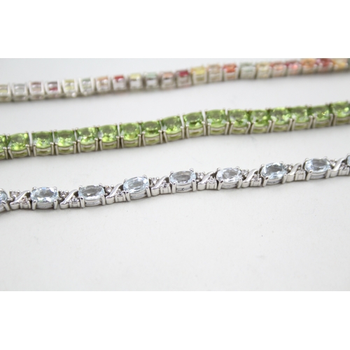 13 - Three silver gemstone tennis bracelets including Citrine