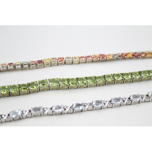 13 - Three silver gemstone tennis bracelets including Citrine