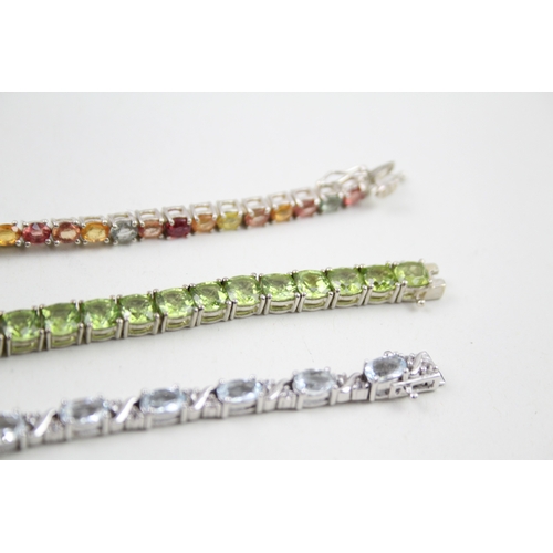 13 - Three silver gemstone tennis bracelets including Citrine