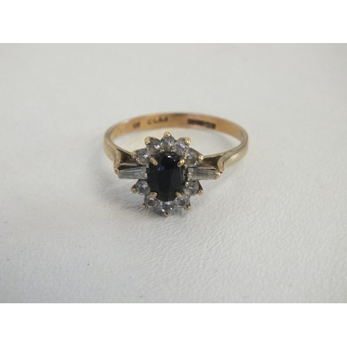 155 - 9ct GOLD SAPPHIRE & CZ STONE RING, 2.1g