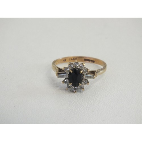 155 - 9ct GOLD SAPPHIRE & CZ STONE RING, 2.1g