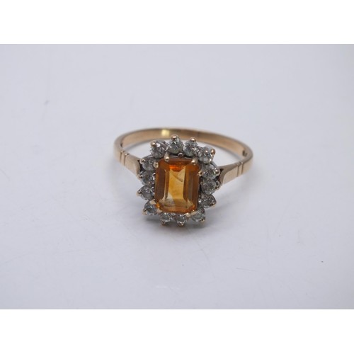 156 - 9ct GOLD CITRINE & CZ RING, 3.1g