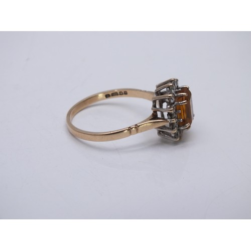 156 - 9ct GOLD CITRINE & CZ RING, 3.1g