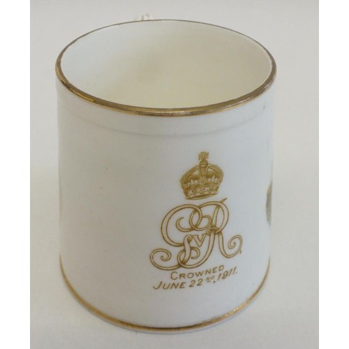 112 - TWO CORONATION MUGS INCLUDES HARRODS GEORGE V CORONATION MUG