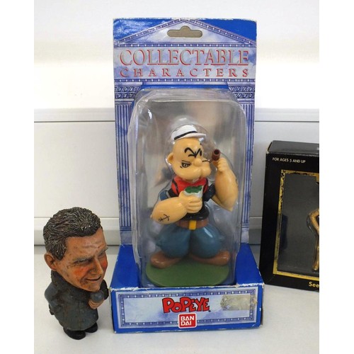 61 - BANDAI POPEYE FIGURE (UNOPENED), STAR WARS SEE-THREEPIO KEYRING (BOXED) & TWO POCKET PUNDITS