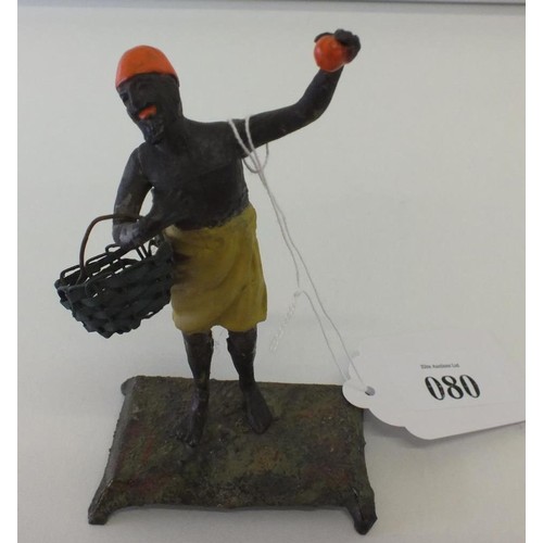 80 - VINTAGE BLACKAMOOR MIXED METAL HAND PAINTED FIGURE MAN CARRYING WITH BASKET, Height 13cms