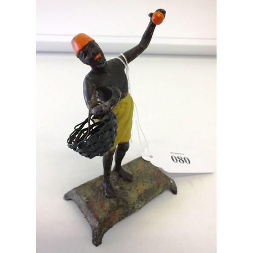 80 - VINTAGE BLACKAMOOR MIXED METAL HAND PAINTED FIGURE MAN CARRYING WITH BASKET, Height 13cms