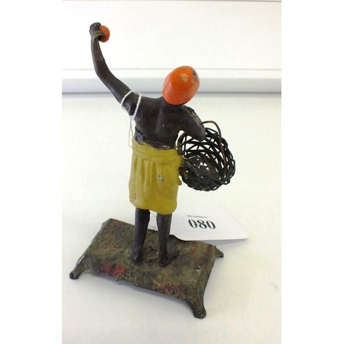 80 - VINTAGE BLACKAMOOR MIXED METAL HAND PAINTED FIGURE MAN CARRYING WITH BASKET, Height 13cms