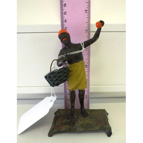 80 - VINTAGE BLACKAMOOR MIXED METAL HAND PAINTED FIGURE MAN CARRYING WITH BASKET, Height 13cms