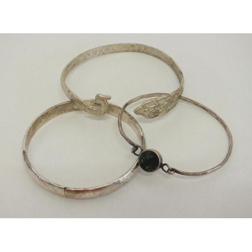 93 - THREE SILVER BANGLES INCLUDES CHINESE SILVER