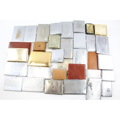 498 - Cigarette Cases Job Lot Inc. Vintage Chrome Deco EPNS Leather Etc x 35