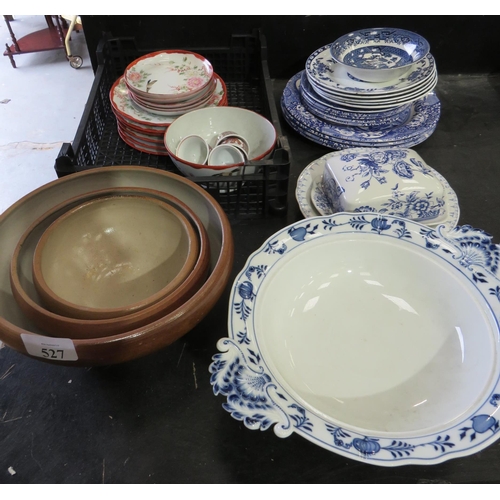 527 - VINTAGE PLATES, DISHES INCLUDES SET OF 3 SALT GLAZED BOWLS, BLUE & WHITE AND ORIENTAL AND MEISSEN