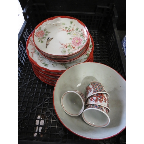 527 - VINTAGE PLATES, DISHES INCLUDES SET OF 3 SALT GLAZED BOWLS, BLUE & WHITE AND ORIENTAL AND MEISSEN