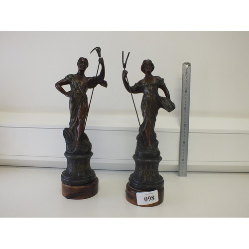 98 - PAIR OF LA MAISON BRONZE FIGURAL SCULPTURES ON WOODEN PLINTHS