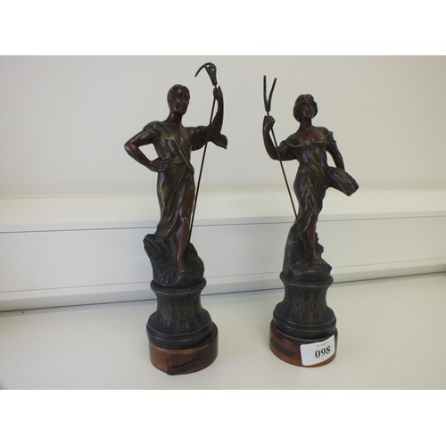 98 - PAIR OF LA MAISON BRONZE FIGURAL SCULPTURES ON WOODEN PLINTHS