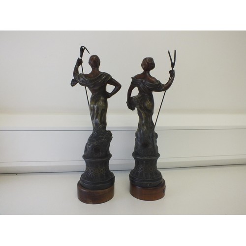 98 - PAIR OF LA MAISON BRONZE FIGURAL SCULPTURES ON WOODEN PLINTHS