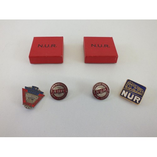 44 - 2 X N.U.R BOXES, 4 X N.U.R RAILWAY BADGES  - ONE SILVER