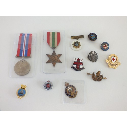 56 - VARIOUS MEDALS, SWEETHEART BADGES ETC