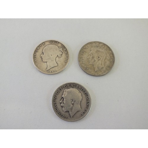 58 - 3 SILVER HALFCROWN COINS - 1844,1917,1942