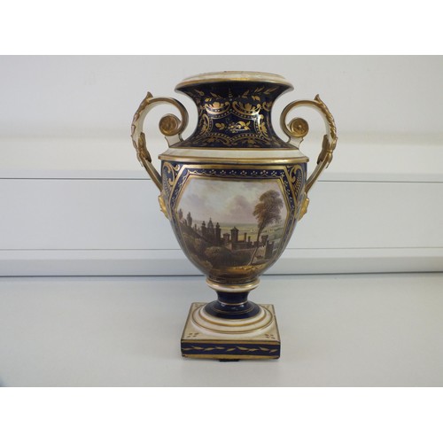 580 - BLOOR DERBY TWIN HANDLED PORCELAIN VASE - 23cm TALL