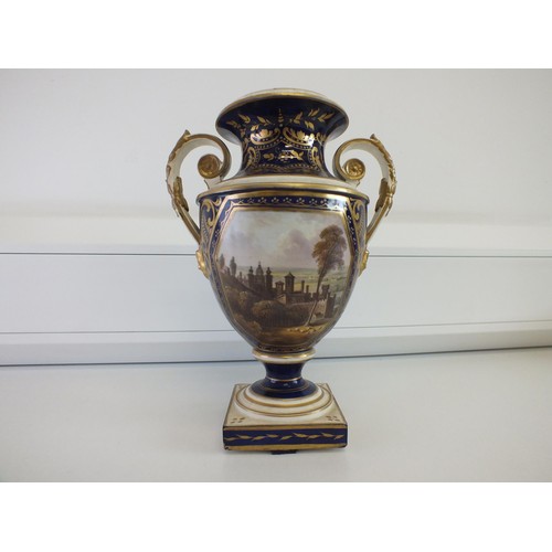 580 - BLOOR DERBY TWIN HANDLED PORCELAIN VASE - 23cm TALL