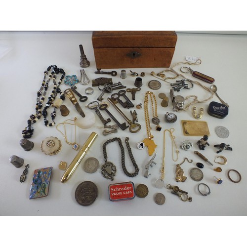 84A - LEATHER BOX OF COLLECTABLES, TRINKETS, JEWELLERY etc