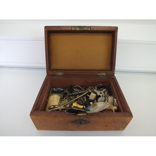 84A - LEATHER BOX OF COLLECTABLES, TRINKETS, JEWELLERY etc