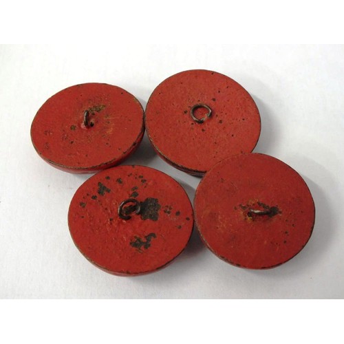 95 - FOUR ANTIQUE CHINESE CARVED CINNABAR BUTTONS & FIVE MOTHER OF PEARL & TURQUOISE BUTTONS