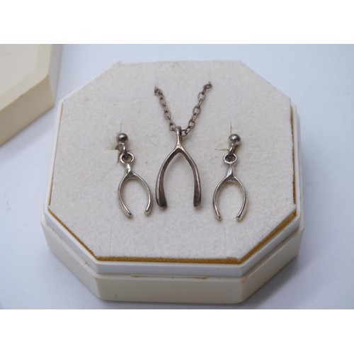 115 - SILVER WISHBONE NECKLACE AND EARRINGS