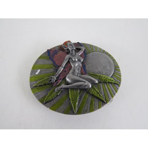 68 - TANSIDE BUCKLES 1994 MADAM BUTTERFLY NUDE FAIRY PEWTER BELT BUCKLE