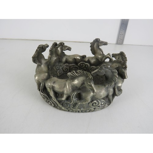 71 - ANTIQUE CHINESE WHITE METAL HORSES SENSOR