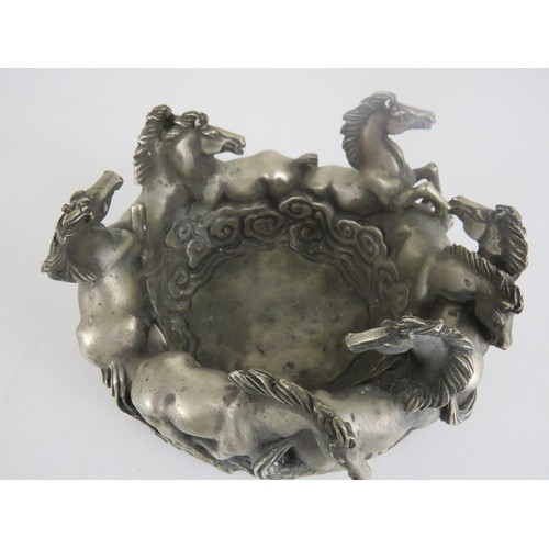 71 - ANTIQUE CHINESE WHITE METAL HORSES SENSOR