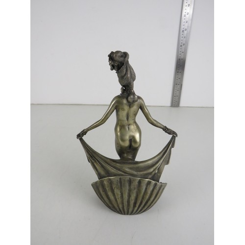 72 - VINTAGE WHITE METAL NUDE ASIAN WOMAN SCULPTURE, Height 10.5cms