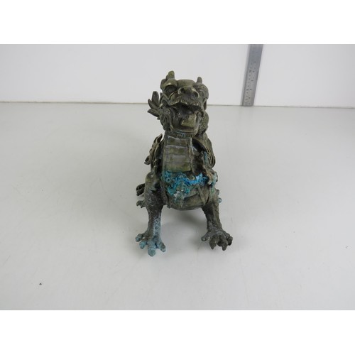 75 - ANTIQUE LARGE CHINESE BRASS/BRONZE LUCKY DRAGON STATUE - L12