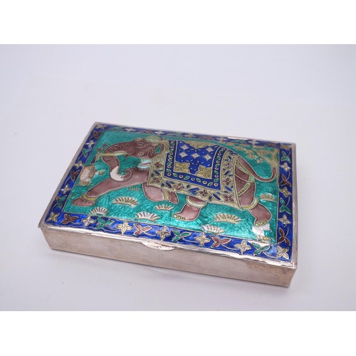 18 - SOLID SILVER INDIAN ENAMEL HAND PAINTED CIGARETTE CASE