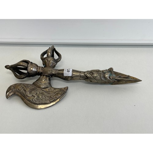 74 - ANTIQUE CHINESE SILVERED BRONZE PHURPA DAGGER 16