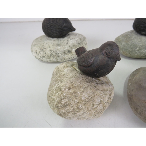 439 - CAST IRON BIRDS AND HEDGEHOGS ON PEBBLES