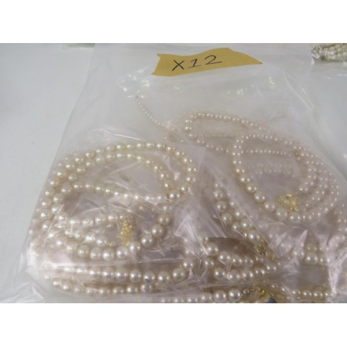 387 - FIVE BAGS OF FAUX PEARL NECKLACES